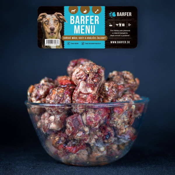 Barfer menu - Lóhús, csontok és nyúlzúza 1 kg